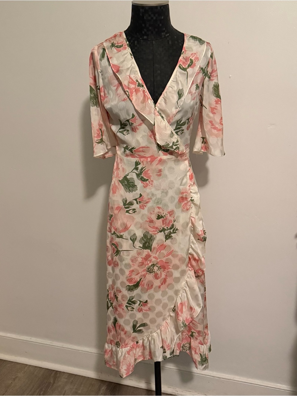 Code x Mode Pink Wrap Floral Dress Flared Festive Party Tie